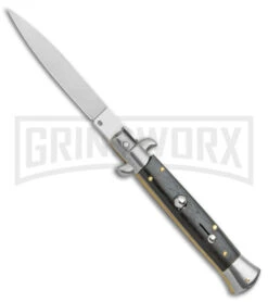 Frank B 9" Italian Stiletto Ebony Automatic Knife - Spear Point Satin