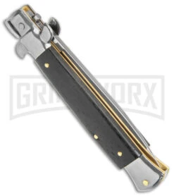 Frank B 9" Italian Stiletto Ebony Automatic Knife - Spear Point Satin -Kershaw Shop Frank B 9in Ebony Wood Auto Stiletto Flat Satin BHQ 141891 jr side large