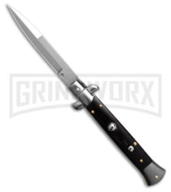 Frank B. 9" Ebony Wood Automatic Stiletto Knife - Bayo Satin Plain
