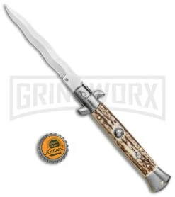 Frank B. 9" Genuine Stag Handle Automatic Stiletto Knife (Kriss) -Kershaw Shop Frank B 9in Genuine Stag Handle Auto Stiletto Kriss GX 4719 jr bottlecap large