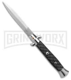 Frank B. 9" Italian Stiletto Tactical Sim Black CF Automatic Knife - Satin Plain
