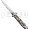 Frank B 9" Italian Stiletto Black Lip Pearl Automatic Knife - Bayonet Satin