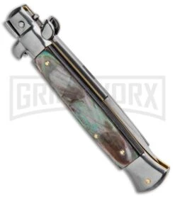 Frank B 9" Italian Stiletto Black Lip Pearl Automatic Knife - Bayonet Satin 8 Frank B 9" Italian Stiletto Black Lip Pearl Automatic Knife - Bayonet Satin -Kershaw Shop Frank B 9in Italian Stiletto Auto Bayo Black Lip Pearl Satin GX 32349 jr side large