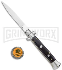Frank B 9" Italian Stiletto Black Acrylic Automatic Knife - Flat Grind -Kershaw Shop Frank B 9in Italian Stiletto Auto Black Acrylic Satin GX 2657 jr bottlecap large