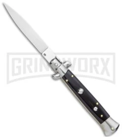 Frank B 9" Italian Stiletto Black Acrylic Automatic Knife - Flat Grind