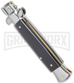 Frank B 9" Italian Stiletto Black Acrylic Automatic Knife - Flat Grind -Kershaw Shop Frank B 9in Italian Stiletto Auto Black Acrylic Satin GX 2657 jr side large