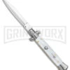Frank B. 9" Italian Stiletto White Pearlex Automatic Knife - Dagger -Kershaw Shop Frank B 9in Italian Stiletto Auto White Pearlex Satin Dagger BHQ 138986 jr large