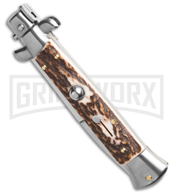 Frank B. 9" Italian Stiletto Stag Automatic Knife - Bayonet 4 Frank B. 9" Italian Stiletto Stag Automatic Knife - Bayonet - Image 2