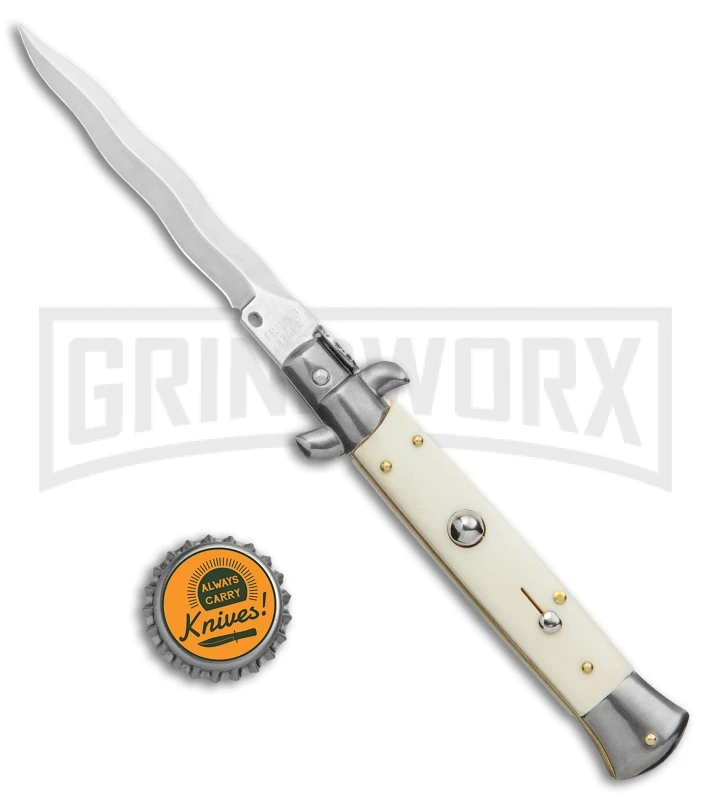 Frank B. 9" Bone Automatic Stiletto Knife - Kris Satin Plain 6 Frank B. 9" Bone Automatic Stiletto Knife - Kris Satin Plain - Image 4