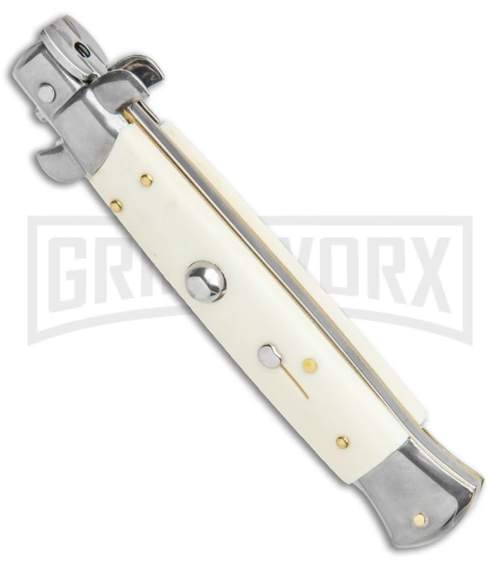 Frank B. 9" Bone Automatic Stiletto Knife - Kris Satin Plain 4 Frank B. 9" Bone Automatic Stiletto Knife - Kris Satin Plain - Image 2