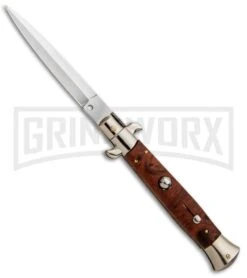 Frank B 9" Italian Stiletto Briar Wood Automatic Knife - Dagger Satin
