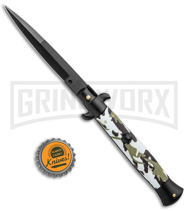 Frank B. 9" Italian Stiletto Camouflage Automatic Knife - Teflon Bayo 6 Frank B. 9" Italian Stiletto Camouflage Automatic Knife - Teflon Bayo - Image 4
