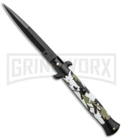 Frank B. 9" Italian Stiletto Camouflage Automatic Knife - Teflon Bayo