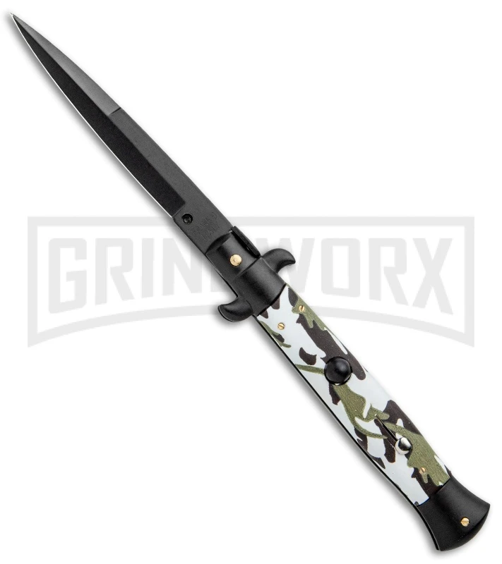 Frank B. 9" Italian Stiletto Camouflage Automatic Knife - Teflon Bayo 3 Frank B. 9" Italian Stiletto Camouflage Automatic Knife - Teflon Bayo
