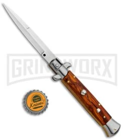 Frank B. 9" Italian Stiletto Cocobolo Wood Automatic Knife - Bayo -Kershaw Shop Frank B 9in Italian Stiletto Cocobolo Wood Auto Bayo BP 16457 jr bottlecap large
