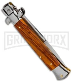 Frank B. 9" Italian Stiletto Cocobolo Wood Automatic Knife - Bayo -Kershaw Shop Frank B 9in Italian Stiletto Cocobolo Wood Auto Bayo BP 16457 jr side large