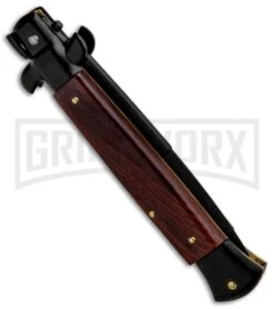 Frank B. 9" Italian Stiletto Cocobolo Wood Automatic Knife - Bayo Black -Kershaw Shop Frank B 9in Italian Stiletto Cocobolo Wood Auto Bayo Black GX 31974 jr side large