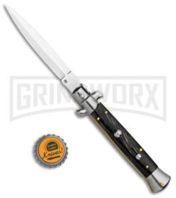 Frank B 9" Italian Stiletto Dark Horn Automatic Knife - Dagger -Kershaw Shop Frank B 9in Italian Stiletto Dark Horn Auto Dagger GX 5640 jr bottlecap large