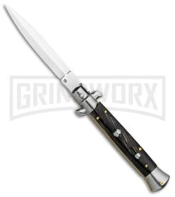 Frank B 9" Italian Stiletto Dark Horn Automatic Knife - Dagger