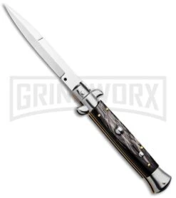 Frank B. 9" Italian Stiletto Dark Horn Automatic Knife - Bayonet