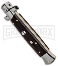 Frank B 9" Italian Stiletto Ebony Automatic Knife - Bayo Satin -Kershaw Shop Frank B 9in Italian Stiletto Ebony Wood Auto Bayo BP 30455 jr spine large