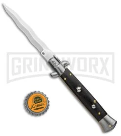 Frank B. 9" Ebony Wood Automatic Stiletto Knife - Kris Satin Plain -Kershaw Shop Frank B 9in Italian Stiletto Ebony Wood Auto Kriss BHQ 138747 jr bottlecap large