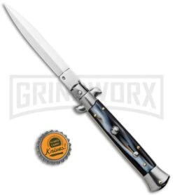 Frank B 9" Italian Stiletto Sim Dark Horn Automatic Knife - Dagger -Kershaw Shop Frank B 9in Italian Stiletto Sim Dark Horn Auto Dagger GX 36500 jr bottlecap large