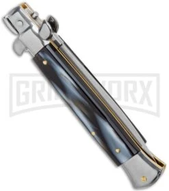 Frank B 9" Italian Stiletto Sim Dark Horn Automatic Knife - Dagger -Kershaw Shop Frank B 9in Italian Stiletto Sim Dark Horn Auto Dagger GX 36500 jr side large