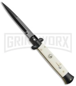 Frank B. 9" Italian Stiletto Simulated Ivory Automatic Knife - Bayonet Black