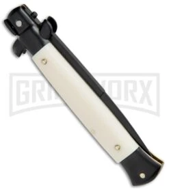 Frank B. 9" Italian Stiletto Simulated Ivory Automatic Knife - Bayonet Black -Kershaw Shop Frank B 9in Italian Stiletto Simulated Ivory Bayo Black BP 20201 jr side large
