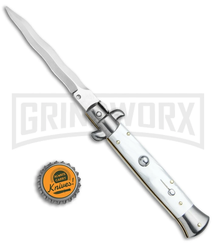 Frank B. 9" Pearlex Automatic Stiletto Knife - Kris Satin Plain 6 Frank B. 9" Pearlex Automatic Stiletto Knife - Kris Satin Plain - Image 4