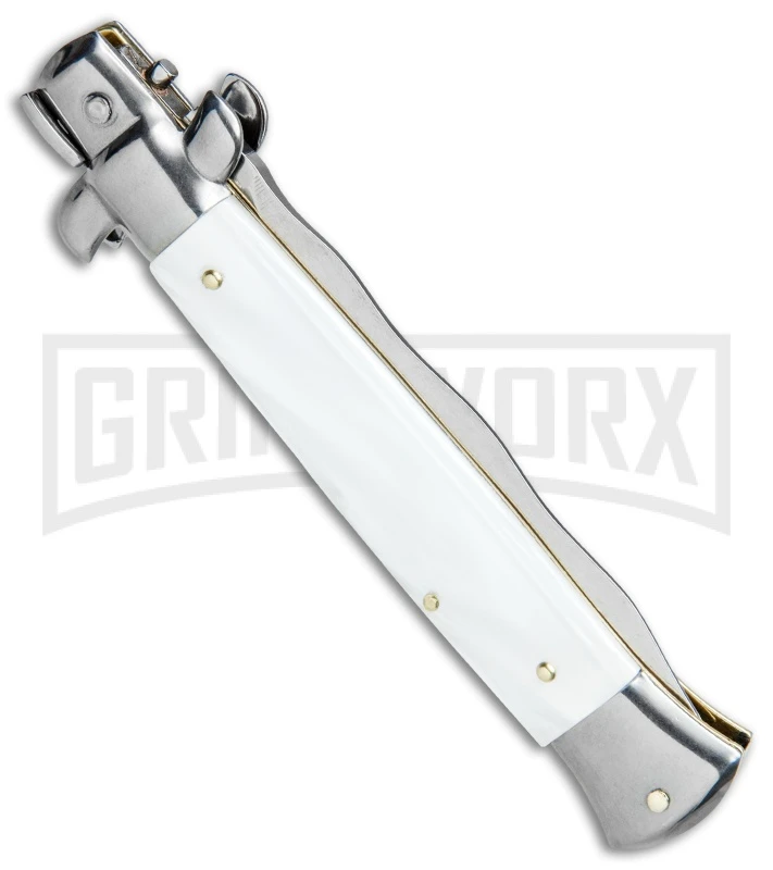 Frank B. 9" Pearlex Automatic Stiletto Knife - Kris Satin Plain 5 Frank B. 9" Pearlex Automatic Stiletto Knife - Kris Satin Plain - Image 3