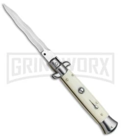 Frank B. 9" Sim Ivory Automatic Stiletto Knife - Kris Satin Plain