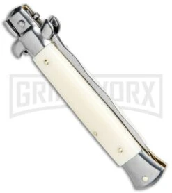 Frank B. 9" Sim Ivory Automatic Stiletto Knife - Kris Satin Plain -Kershaw Shop Frank B 9in Sim Ivory Stiletto Kriss Satin BP 4740 jr side large