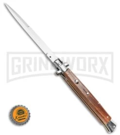 Frank B. 13" Wood Italian Stiletto Automatic Knife - Bayonet Satin Plain -Kershaw Shop Frank B. 13 Italian Stiletto Bayonet Automatic Knife Wood 6 Satin GX 36116 LS Bottlecap large