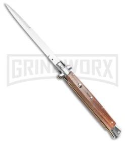 Frank B. 13" Wood Italian Stiletto Automatic Knife - Bayonet Satin Plain