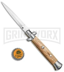 Frank B 9" Italian Stiletto Olive Wood Automatic Knife - Dagger Satin Plain -Kershaw Shop Frank B. 9in Stiletto Olive Wood Dagger Satin Plain BP 5641 jr bottlecap large