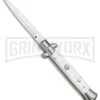 Frank B 9" Italian Stiletto Snow White Automatic Knife - Dagger -Kershaw Shop Frank B. 9in Stiletto Snow White Dagger Satin Plain BP 5025 jr large