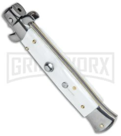 Frank B 9" Italian Stiletto Snow White Automatic Knife - Dagger 7 Frank B 9" Italian Stiletto Snow White Automatic Knife - Dagger -Kershaw Shop Frank B. 9in Stiletto Snow White Dagger Satin Plain BP 5025 jr spine large