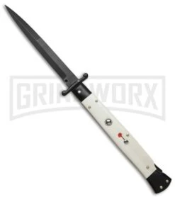 Frank B 11" Italian Stiletto Swinguard Camel Bone Automatic Knife - Bayonet