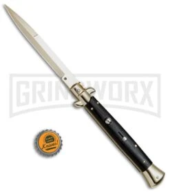 Frank B 11" Italian Stiletto Ebony Automatic Knife Gold - Gold Bayo -Kershaw Shop Frankk B 11in Italian Stiletto Auto Ebony Wood Gold Bayo BHQ 82051 jr bottlecap large