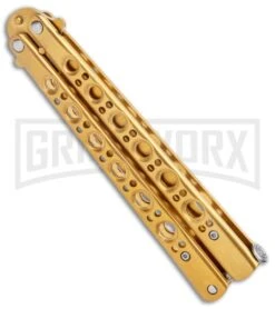 Gold Balisong Butterfly Knife - Gold -Kershaw Shop Gold Balisong Butterfly Knife Gold GX 37518 jr side large