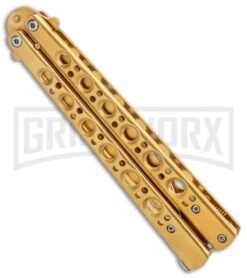 Gold Balisong Butterfly Knife - Gold -Kershaw Shop Gold Balisong Butterfly Knife Gold GX 37518 jr spine large