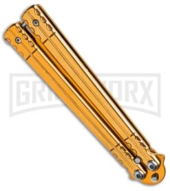 Chalkhill Balisong Butterfly Knife - Gold Tanto -Kershaw Shop Gold Balisong Clip Point Butterfly Knife Gold Finish GX 37652 td side large