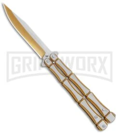 Gold Bone Balisong Drop Point Butterfly Knife - 2 Tone Plain