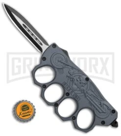 Atomic Gray OTF Automatic Knuckle Knife Biker USA - Dagger Two-Tone -Kershaw Shop Gray OTF Auto Knuckle Knife Biker USA Dagger TT GX 35892 jr bottlecap large