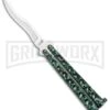 Scoundrel Speckled Green Balisong Butterfly Knife Kriss - Satin Plain -Kershaw Shop Green Speckled Balisong Butterfly Knife Satin Kriss GX 37357 jr large