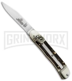 Hubertus 7" Medium Size Lever Lock Stag Horn Automatic Knife - Satin Plain