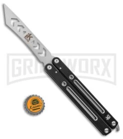 Instaknives Black Aluminum Balisong Tanto Trainer/Live Blade - Satin Dull/Plain -Kershaw Shop Instaknives Black Balisong Tanto Trainer Blade GX 37598 jr bottlecap large