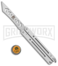 Instaknives Aluminum Balisong Tanto Trainer/Live Blade - Satin Dull/Plain -Kershaw Shop Instaknives Silver Balisong Tanto Trainer Blade GX 37599 jr bottlecap large